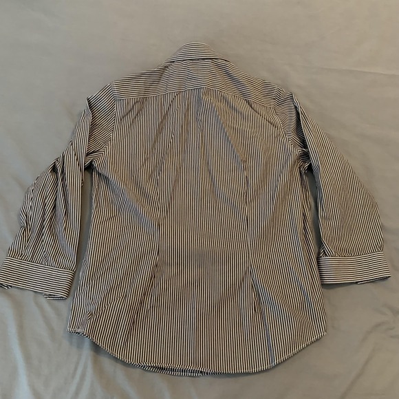 Lauren Ralph Lauren Shirt Woman's Medium Black White Stripe Non Iron Button - Picture 5 of 6